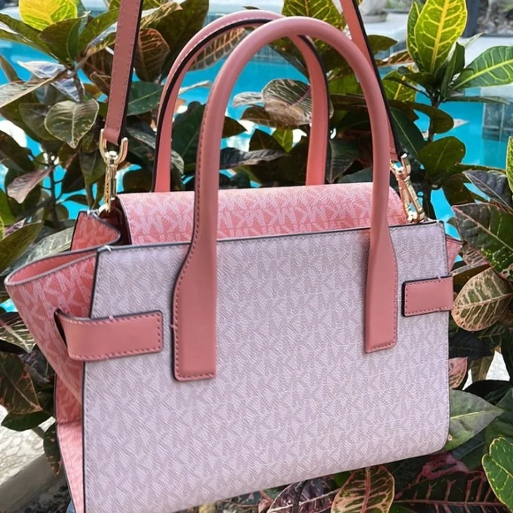 Michael Kors Carmen Medium Color-Block Logo Flap Satchel Sherbert - Picture 4 of 16